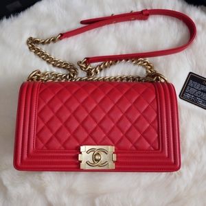 ✖️SOLD Chanel Red Caviar Gold Hardware Med Boy Bag